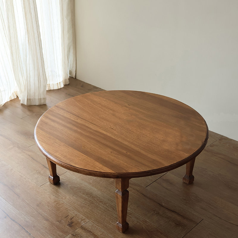 Vintage Solid Wood Round Coffee Table, Brown