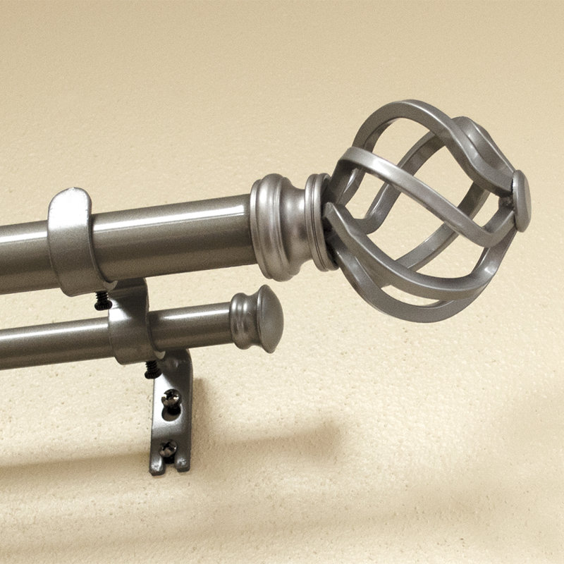 Lumino Pewter Prima Cage Double Curtain Rod Set, 42-120" Width