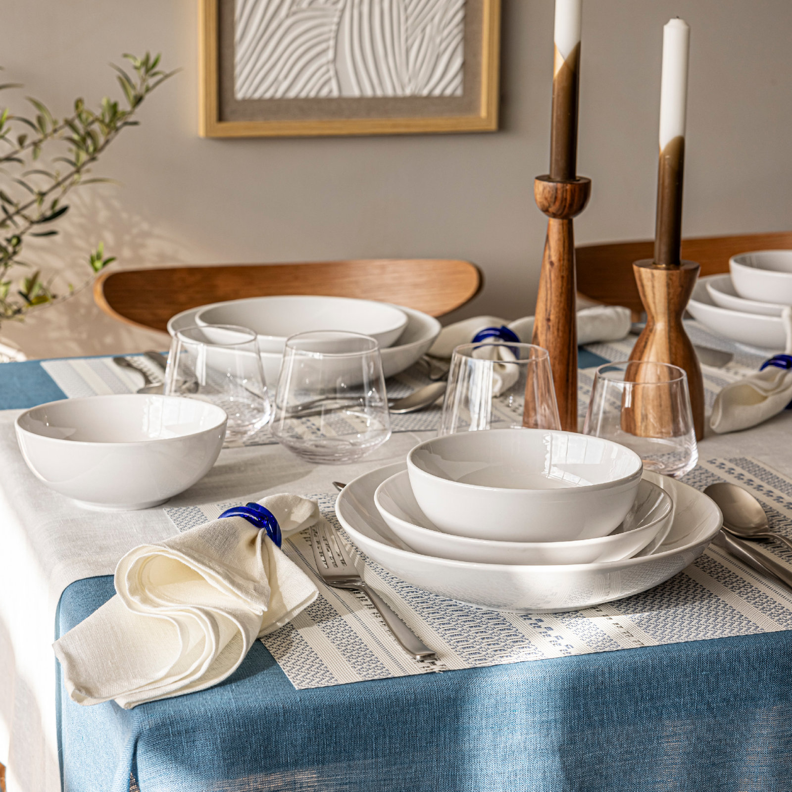 over&back Reversible Woven Placemats, Blue