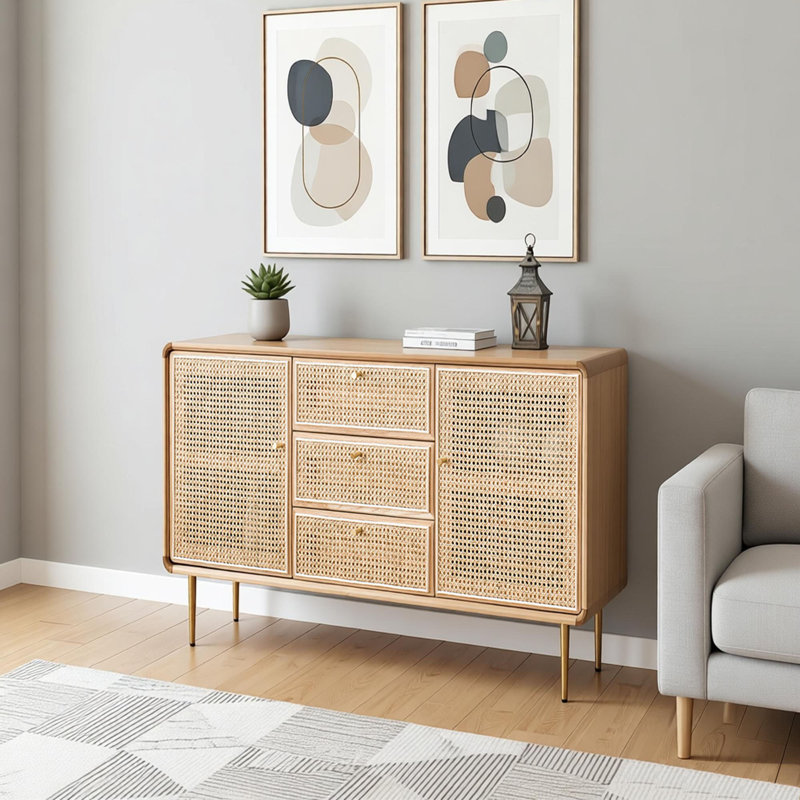 Buffet en rotin simple en bois massif, H 30,71 po x l 47,24 po x P 17,71 po