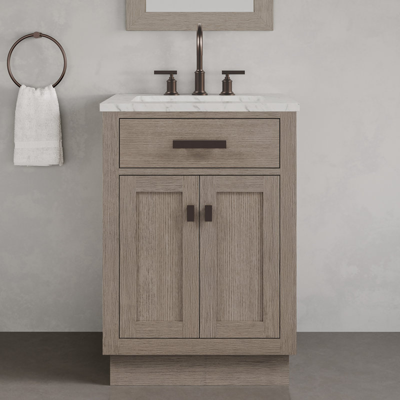 Meuble-lavabo de comptoir en marbre 24 po avec robinet Chestnut, Chêne gris / bronze huilé, Non