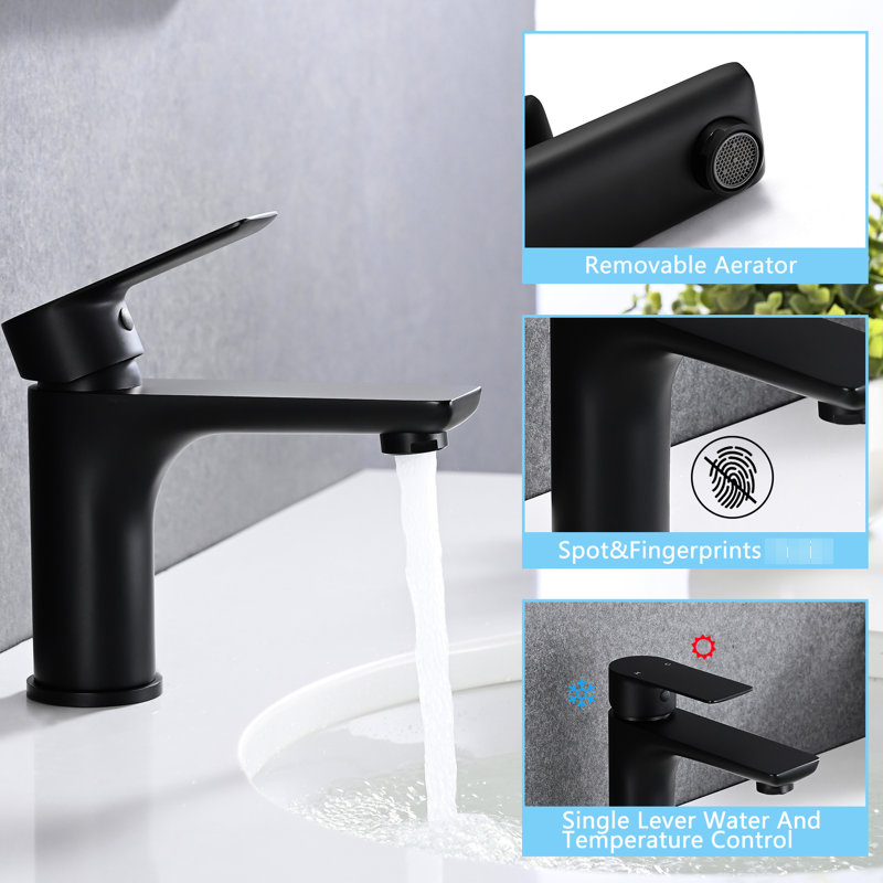 Mélangeur de lavabo de salle de bain noir mat, poignée simple, fabrication en laiton robuste, trou, style moderne, soupape en céramique, robinet de lavabo réglable à eau froide et chaude, conception de poignée, laiton robuste, attrait,