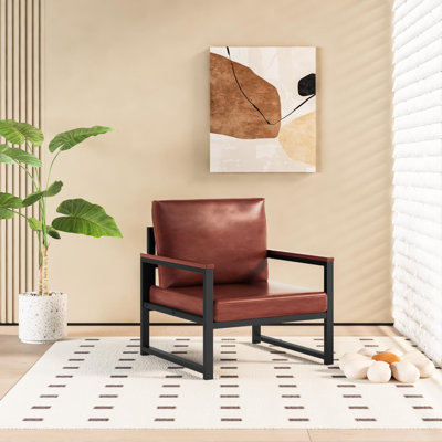 Mid Century Modern Accent Chair With Wood Frame, PU Leather Reading Armchair, Reading Leisure Dining Seating & Booth For Living Room Bedroom Waiting R by Latitude Run