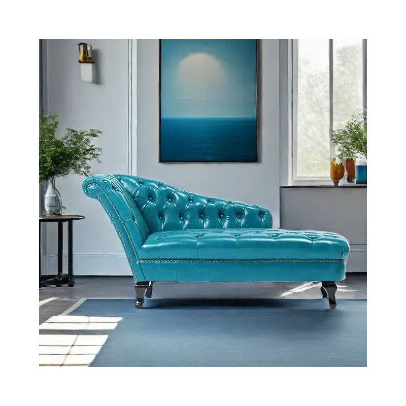 Retro elegance comfortable casual chaise lounge, Left Hand Facing, Blue