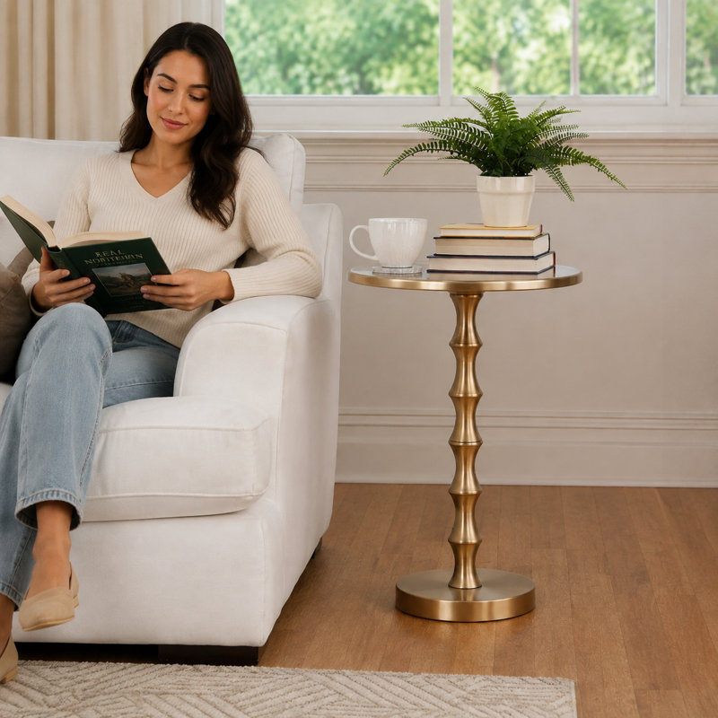Table d'appoint ronde en métal 19 po avec base géométrique