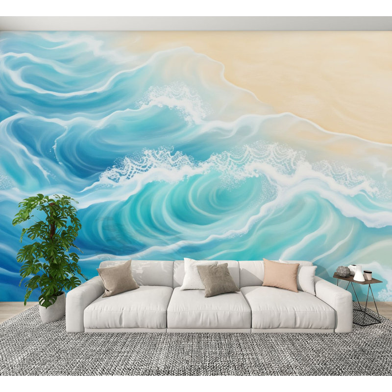 Papier peint auto-adhésif Ocean Waves Abstract Seascape, 144" L x 100" W