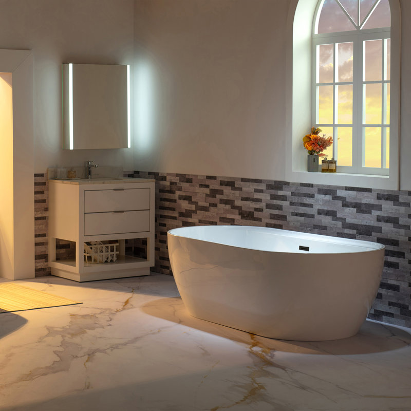 72'' x 35.375'' Freestanding Acrylic Double Ended Bathtub with Wide Rim,  - Available in Glossy White/Black, with 5 Finish Options for Trim