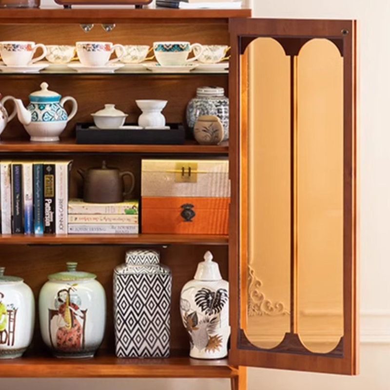 Arched Display Cabinet with Cane Panels, Brown