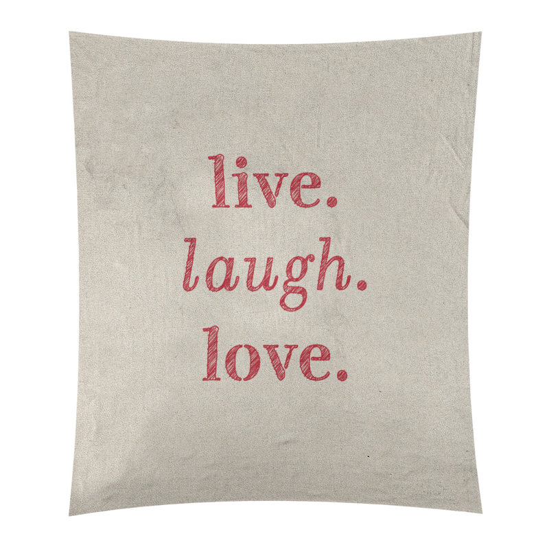 Tapisserie en polyester de rires d’amour en temps réel en polyester, H 104 po x l 88 po, Blanc / Rouge