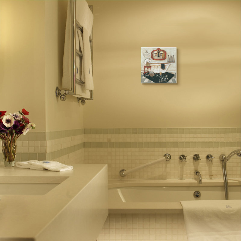 «Bathroom Interior Soft Soft Home Charm» par R. Rig - impression sur toile, H 12 po x l 12 po x P 0,5 po, Plaque de bois