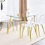 Ensemble de 4 chaises de salle à manger transparentes - Pieds en métal doré, siège confortable, support pour animaux de compagnie, design moderne et élégant, structure simple en plastique, ergonomie