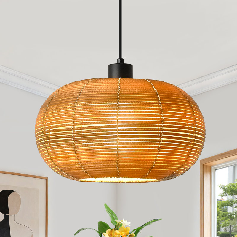 Astera 1 - Light Boho Hand-Woven Natural Rattan Single Pendant for Kitchen Island Dining Room Living Room Entryway Hallway Foyer