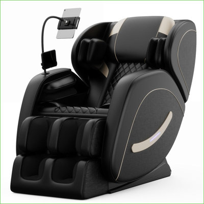 Recliner Massage Chair with Zero Gravity, Full-Body Air Pressure, Heating &amp; Retractable Footstool | Black | PU Leather