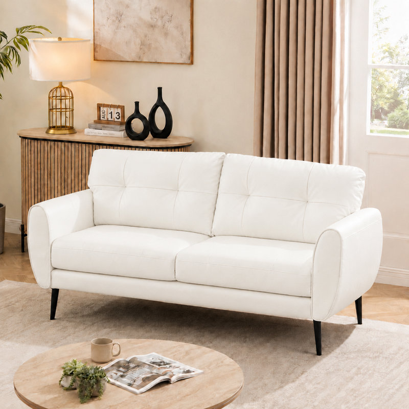 Corvo 61' Faux Leather Flared Arms Loveseat, Corvo White Faux Leather