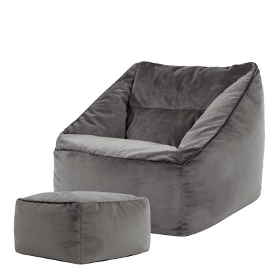 Natalia Velvet Armchair Bean Bag and Square Footstool