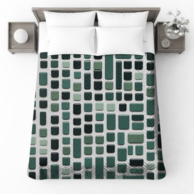 Couvre-lit vert matelassé à carreaux rectangulaires toutes tailles