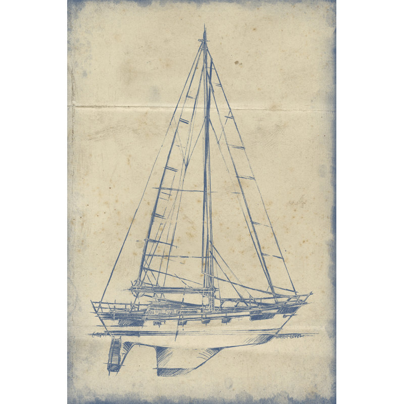 'Yacht IV' by Ethan Harper - Drawing Print, 30cm H x 20cm W, Wrapped Canvas