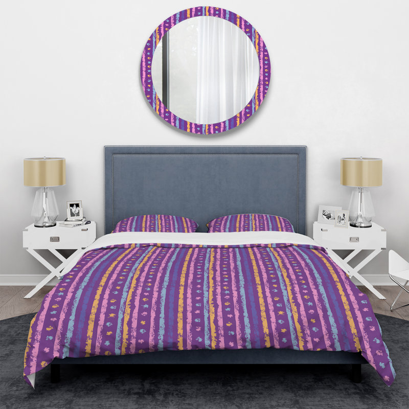 Ensemble de housse de couette en microfibre mauve / bleu 2 pièces, Housse de couette simple + 1 taie décorative stan