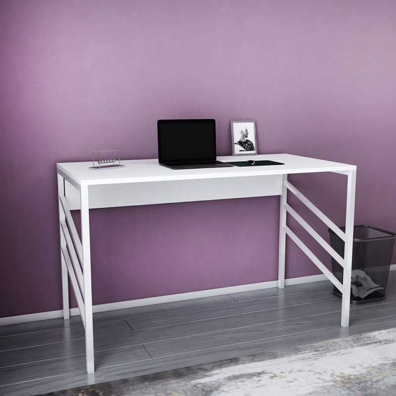 Ricka Modern Writing Desk With Metal Legs, White