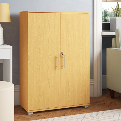 Wooden Storage Cabinet with Lock, 2 Door 2 Shelf Storage File, Utility, Garage Tool, Cabinet