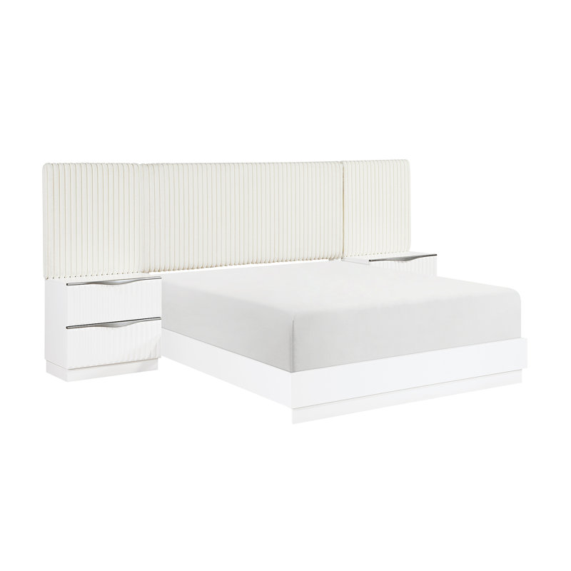 Ensemble de lit luxueux à finition perle blanche 5 pièces Luxueux