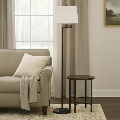 Tomi 63 Inch Floor Lamp, Double Swing Arm, Brushed Steel, White Shade