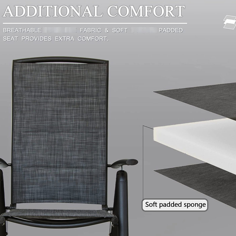 Chaises de patio 2 pièces - Accoudoirs en aluminium et réglables convenant aux cours, balcons, cadre gris foncé (2 chaises), fauteuil inclinable avec camping