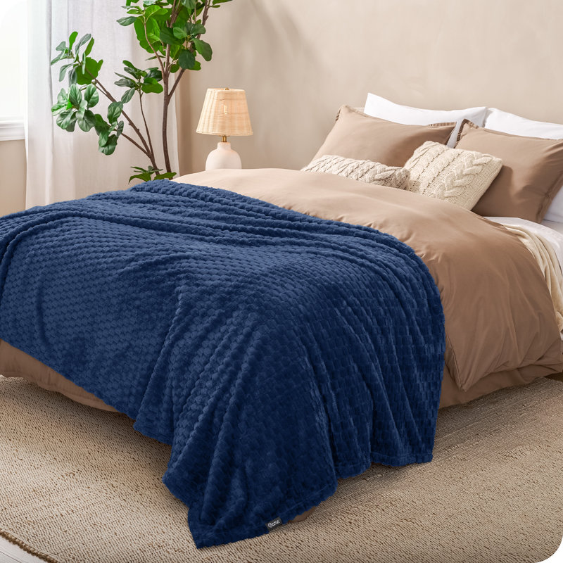 Couverture en molleton texturé, Gaufré bleu foncé, Double/Grand