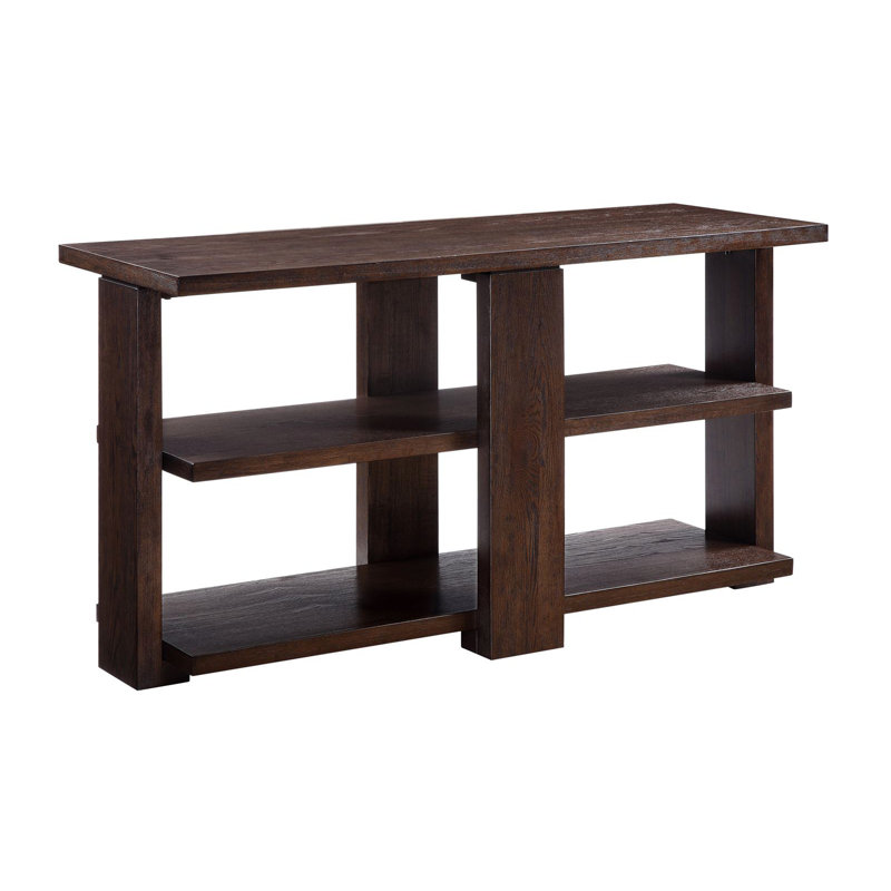 Mai Sofa Table in Walnut Finish – Classic Rectangular Wooden Console Table with 2 Open Shelves for Storage