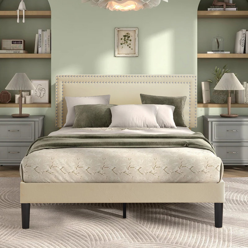 Rathdrum Upholstered Bed, Beige