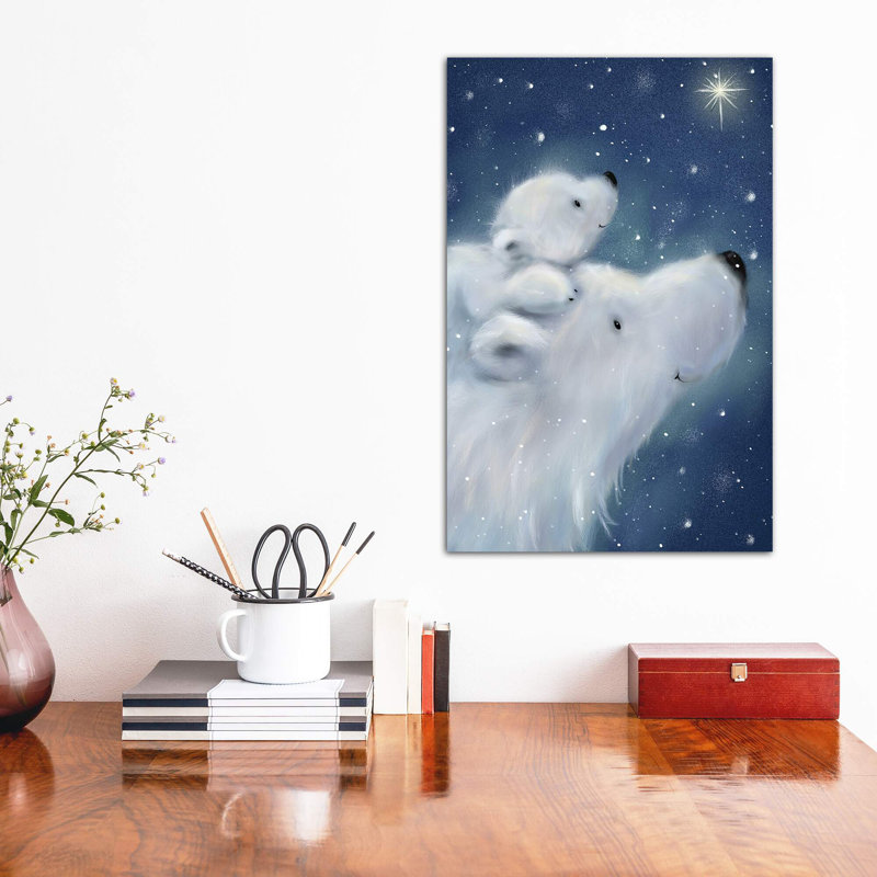 «Polar Bear and Cub II» par Makiko - impression d'art graphique, Toile tendue, Pas de tapis, H 26 po x l 18 po x 1,5 po