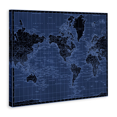 Blue Toned World Map Canvas, design by Phillipa Katz