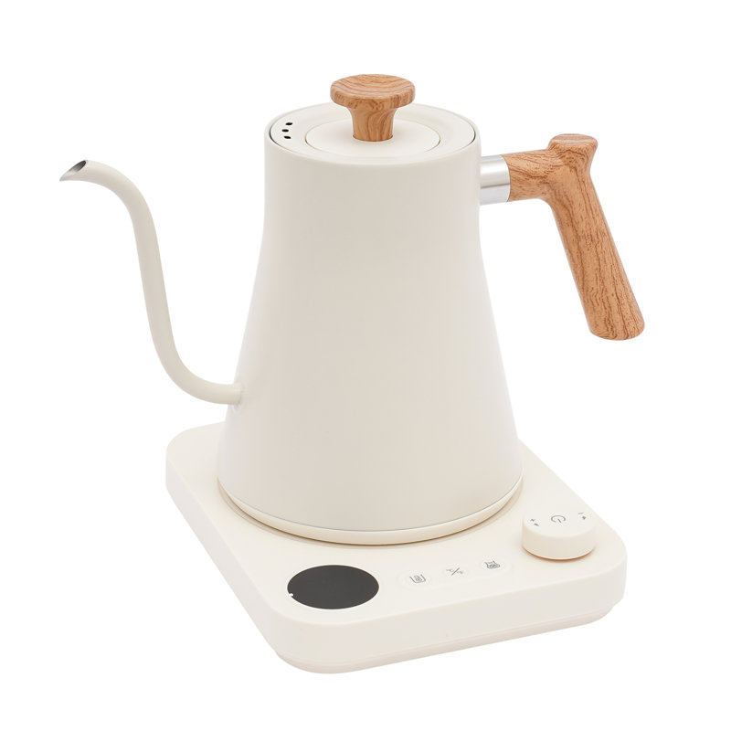 Oukaning 1200W 0.24Gal Tabletop Electric Gooseneck Tea Kettle Adjustable Temperature With Timing Function, White