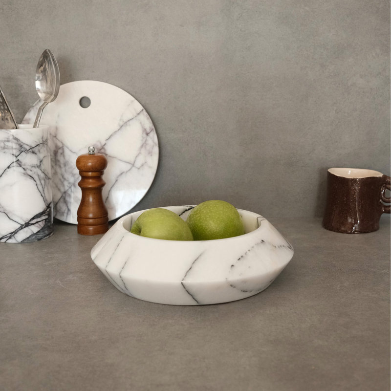 Élégant bol en marbre blanc, 9,1 po de diamètre x 2,8 po de hauteur | 100% marbre Lila de Sicile, parfait pour le service et la décoration | Ajout élégant à tout décor de maison, conception durable et intemporelle