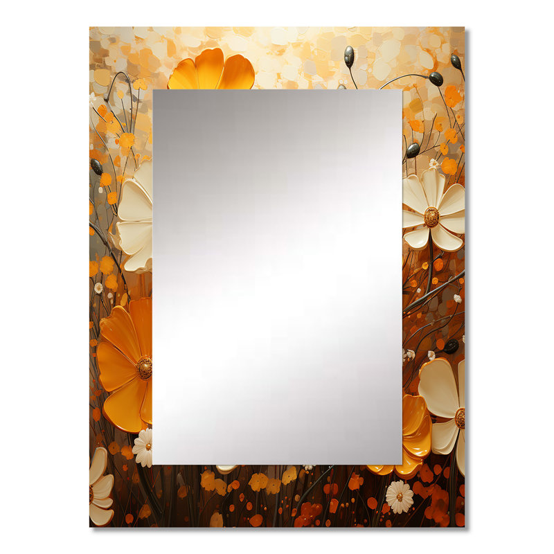 Gold Marigold Marigold Melody IV - Marigold Mirror, Traditional Unique Wall Mirror, Printed Metal Art, 32" x 24"