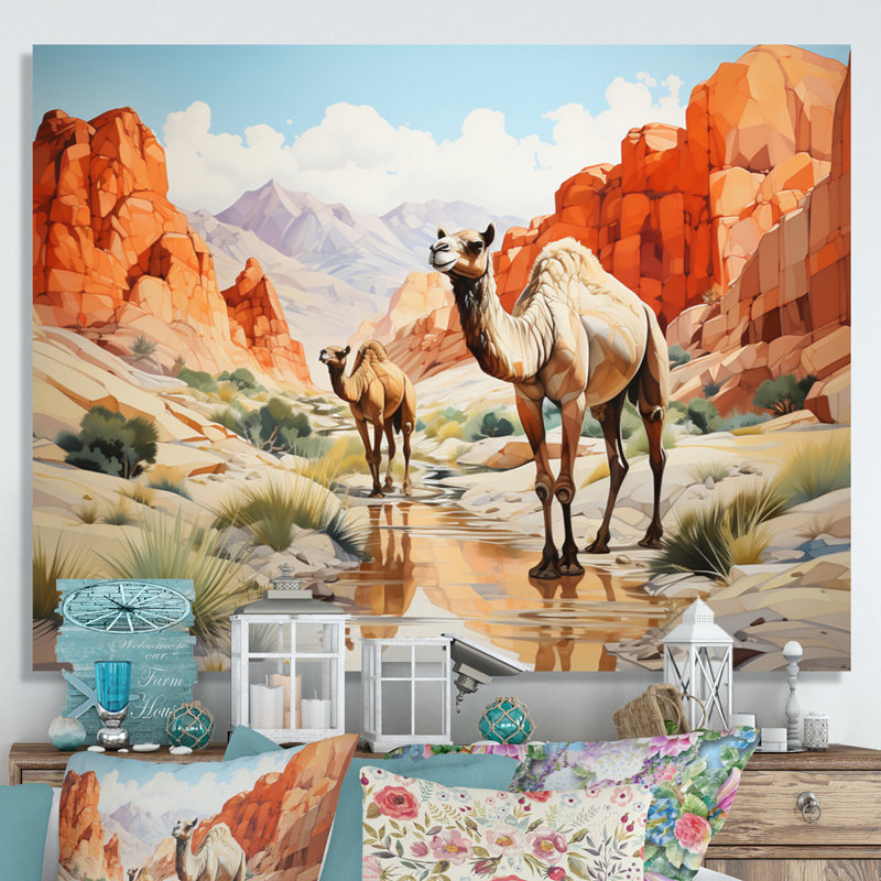 «Camel Desert Wanderer Geometric», reproduction sur toile, H 16 po x l 32 po x P 1 po, Toile tendue