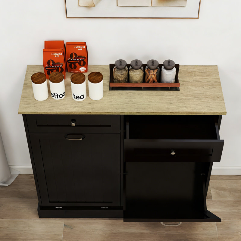Armoire poubelle de cuisine à deux tiroirs et deux compartiments inclinables - noir