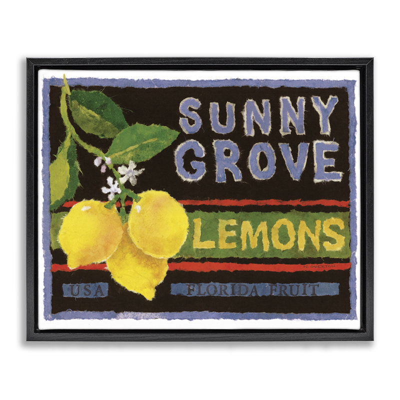 «Sunny Grove Lemons», art mural encadré par Nancy Overton, Cadre flottant noir de jais, H 17 po x l 21 po