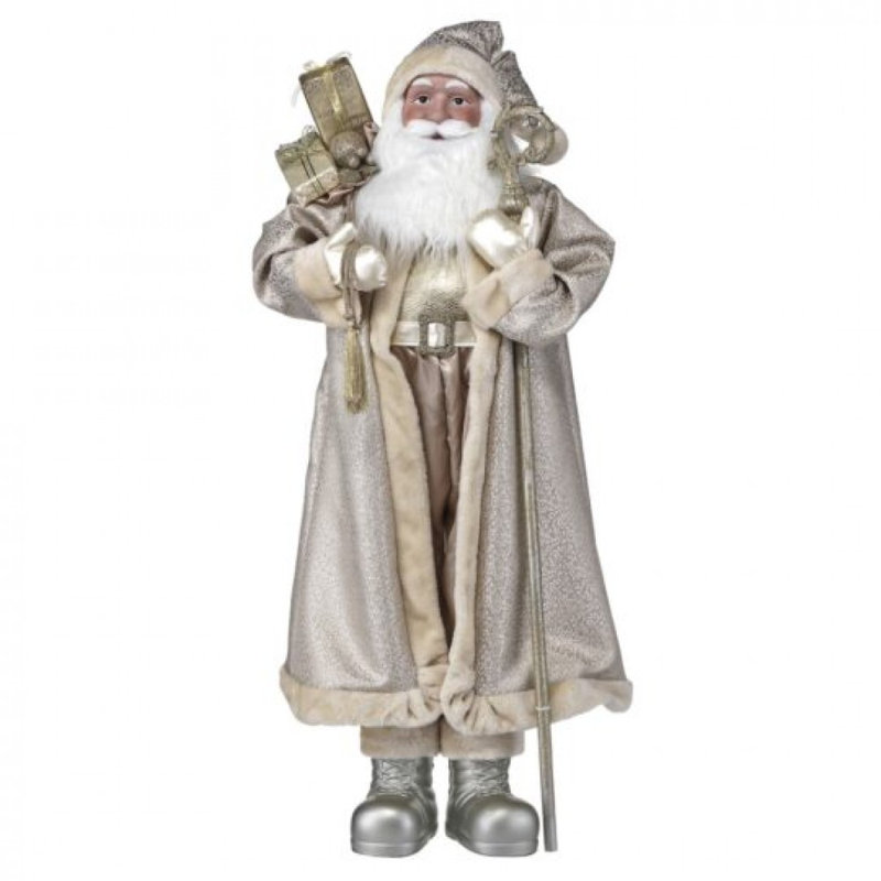 Statue de père Noël debout en tissu doré