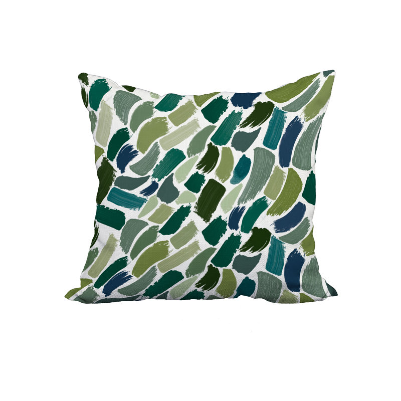 Green Geometric Print Polyester Throw Pillow with Linen Texture