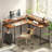 Kamai 54" L Shaped Computer Desk for Home Office Gaming Desk with LED Built-in Outlets with Storage Shelf-1198469283