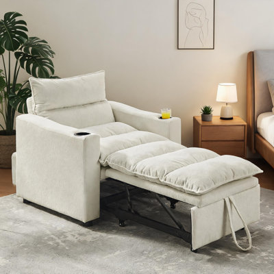Fauteuil convertible en velours de litchi beige chaud 3-en-1 pour petit salon moderne