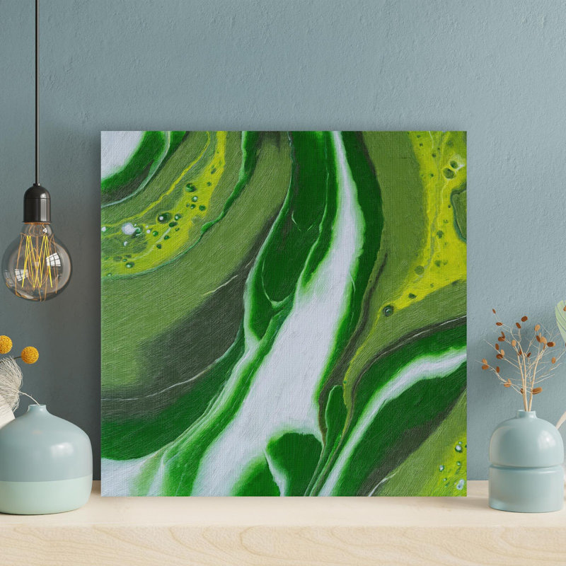 «Green and White Abstract», reproduction d'art rectangulaire sur toile tendue 1 pièce, H 12 po x l 12 po
