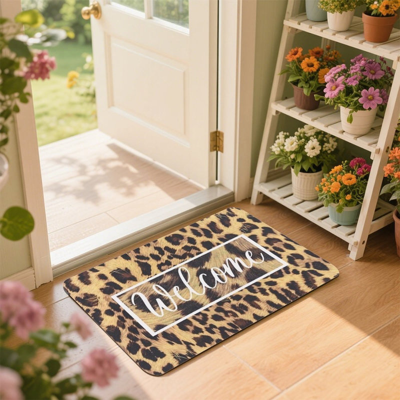 Tapis brun à imprimé léopard 24 po x 36 po, décoration intérieure pour entrée et porche