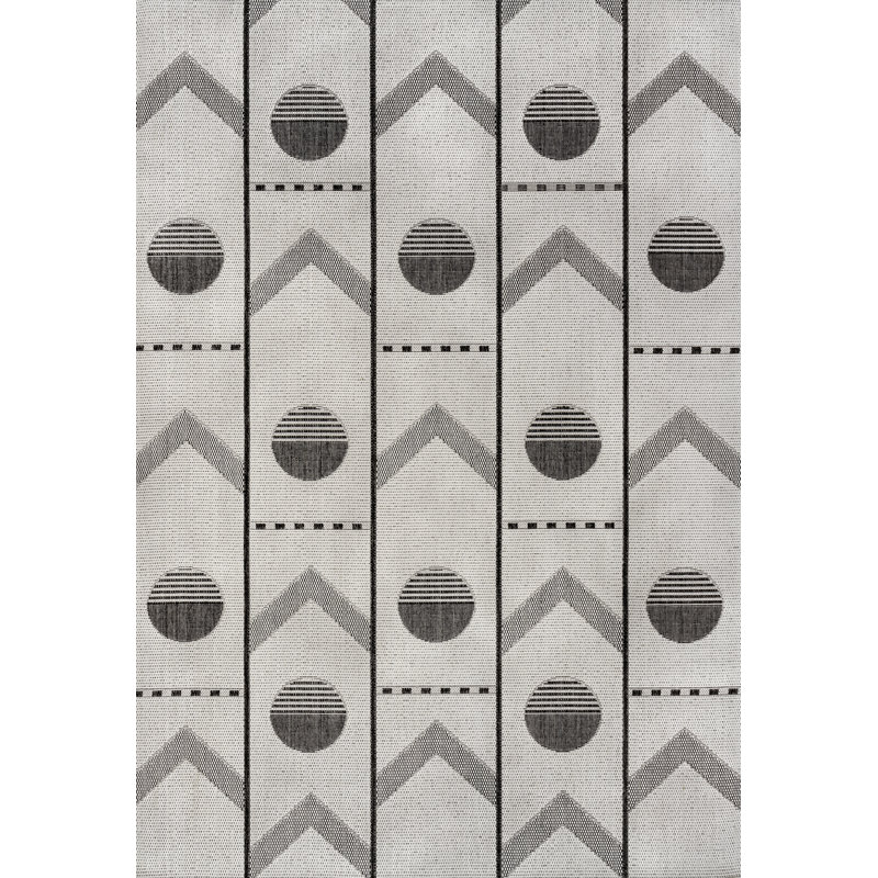 Matthew Modern Geometric Cream/Black Indoor/Outdoor Rug, Rectangle 7'10" x 10'