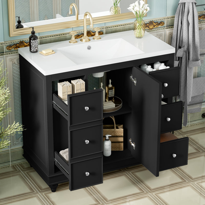 Meuble-lavabo moderne avec lavabo en résine intégré, Noir