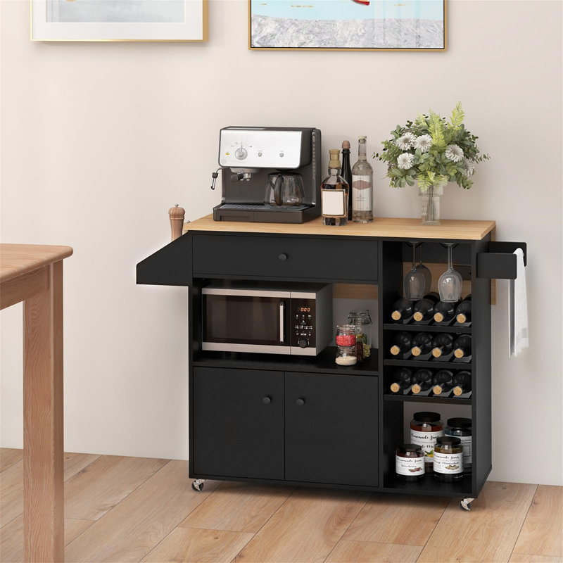 Rozalyn Wood Kitchen Island, Natural/Black