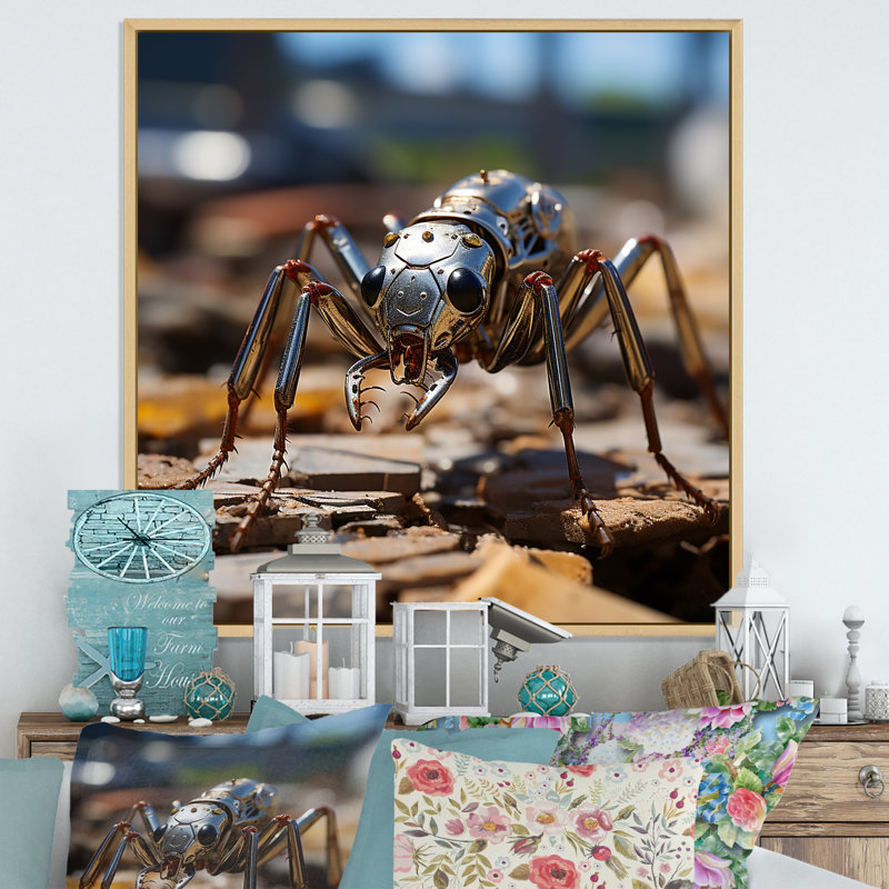 Fourmis industrielles III sur toile, H 24 po x l 24 po x P 1 po, Cadre naturel flottant