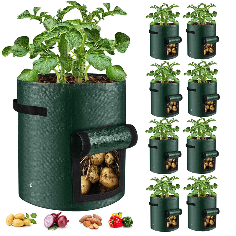 10 Gallon Green PE Fabric Grow Bags with Handles, 8-Pack
