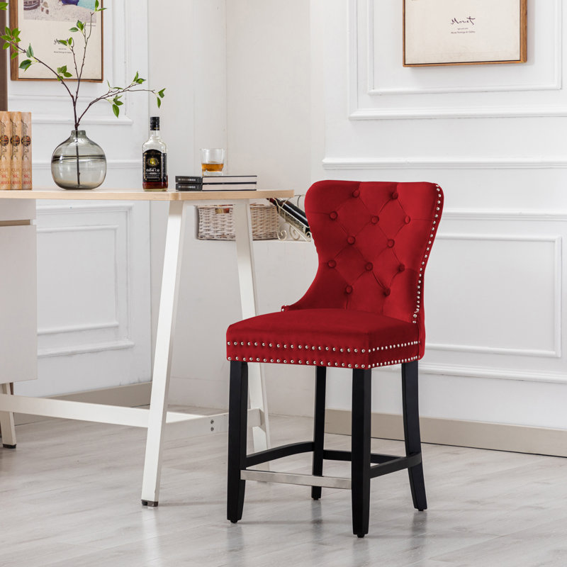Tabouret de bar et de comptoir Kirsten, Tabouret de comptoir (siège d’une hauteur de 24, Cadre rouge / noir